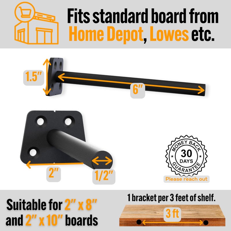 EVALD Hidden Floating Shelf Bracket | 6-Inch Heavy Duty Blind Shelf Support | Kitchen & Fireplace Mantel Bracket | Invisible Wall Mount Bracket 4 Pack - Image 3